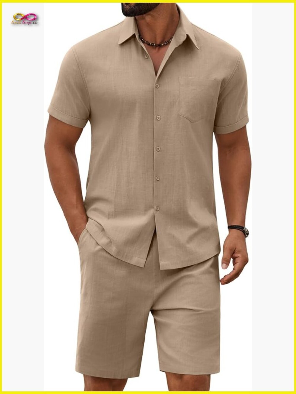 Men's 2 Piece Summer Outfit Short Sleeve Button Down Shirt and Shorts Set
